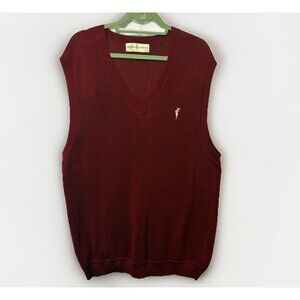 Fairway & Greene Sweater Vest Mens XL Burgundy Cotton V Neck Golf Country Club